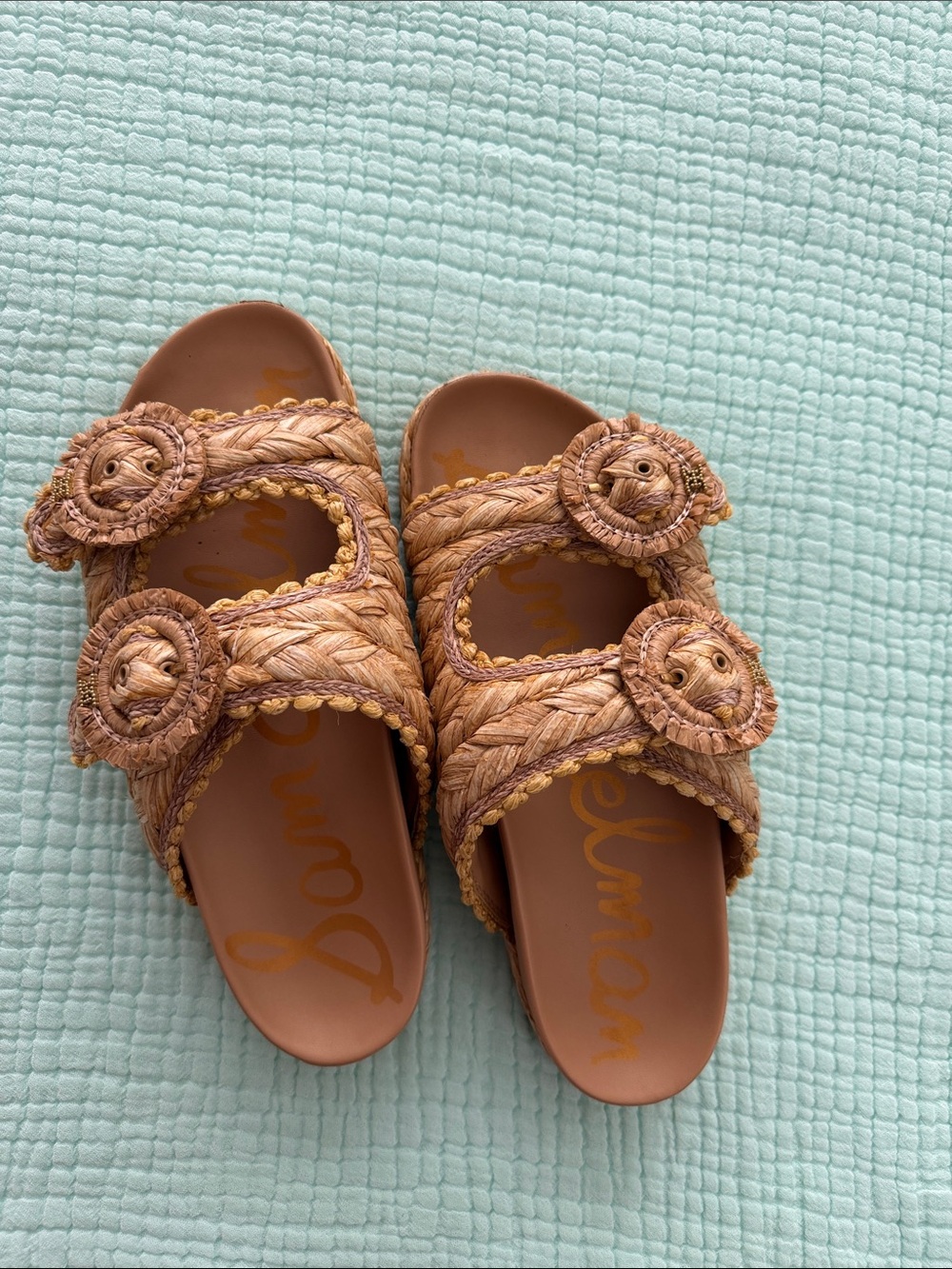 Sam Edelman Straw Buckle Slides Sandals 10M